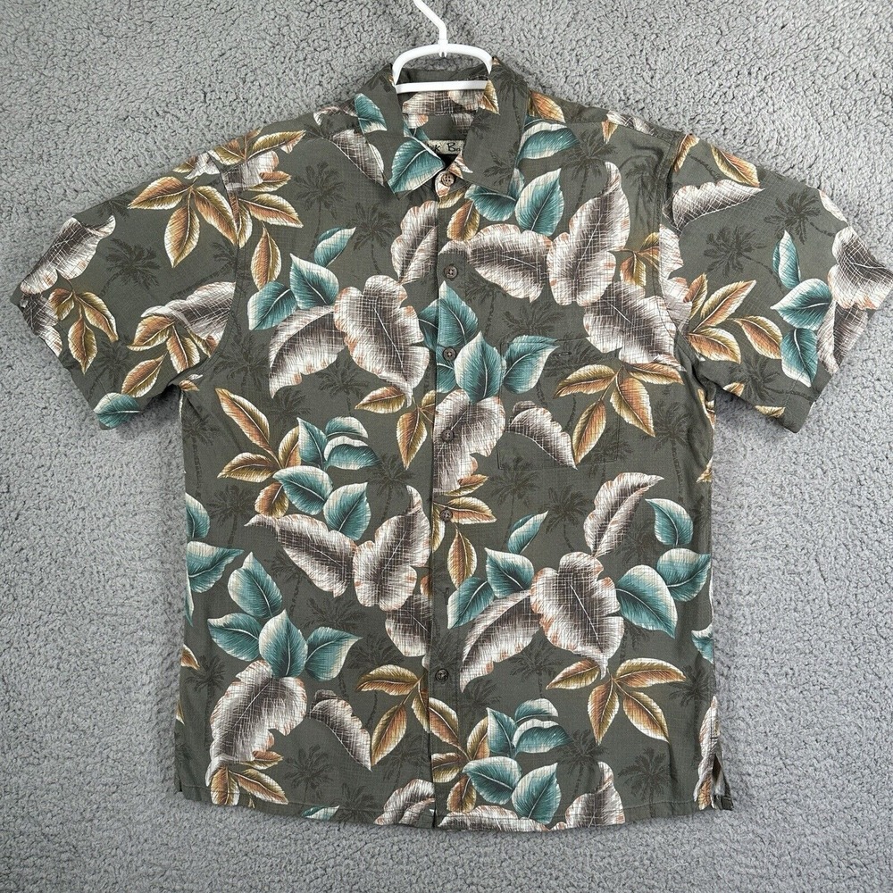 Batik Bay Shirt Men M Blue Hawaiian‎ Button Up Aloha Palm Tree Tropical Beach